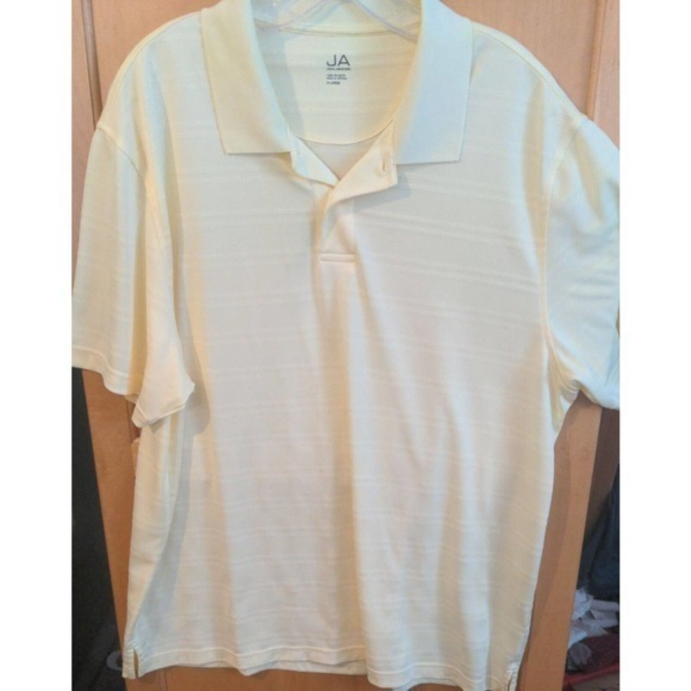 John Ashford Men's Polo Shirt XL Yellow Striped textured XLarge golf !!